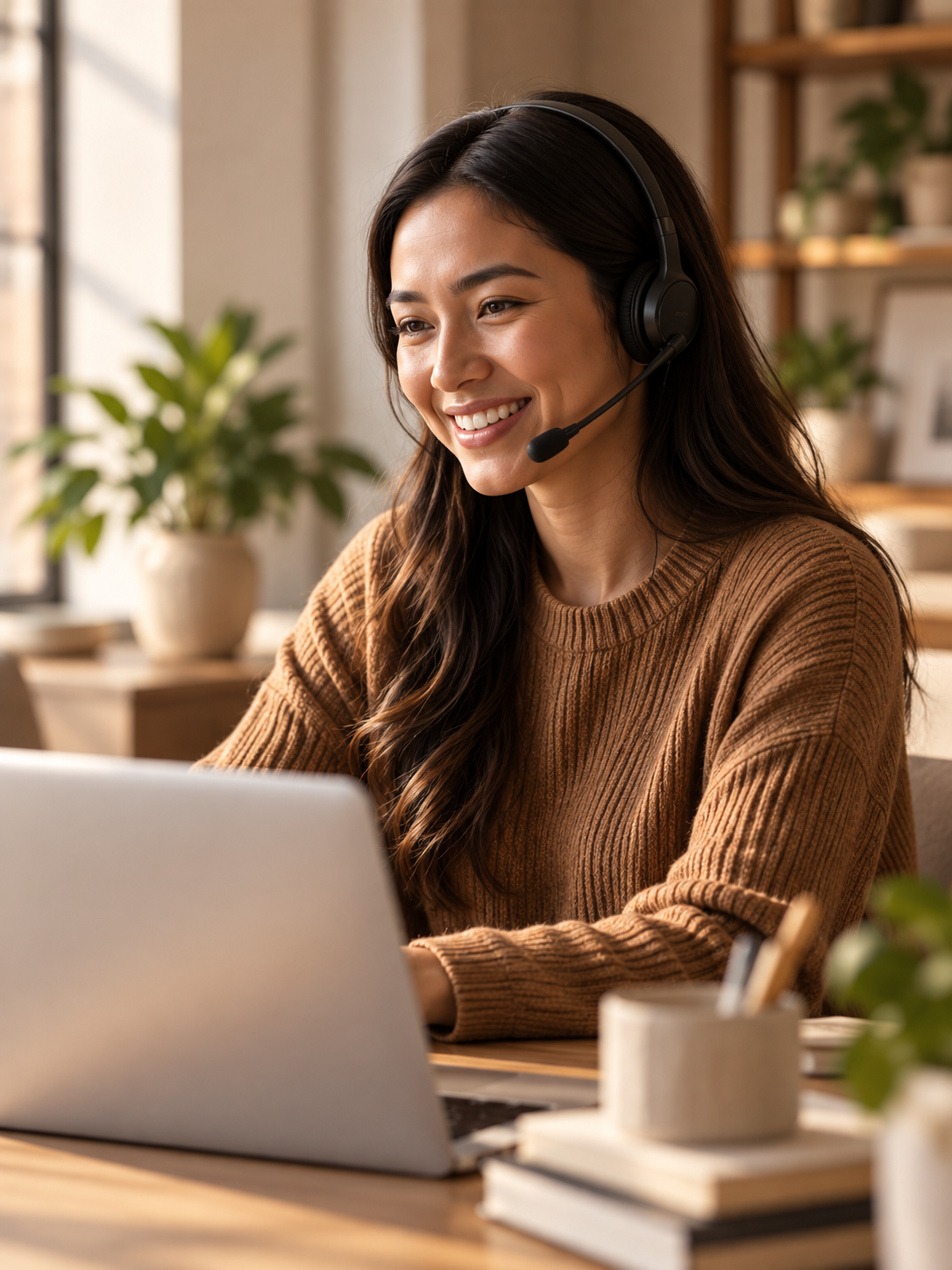 Professional wearing a headset at work